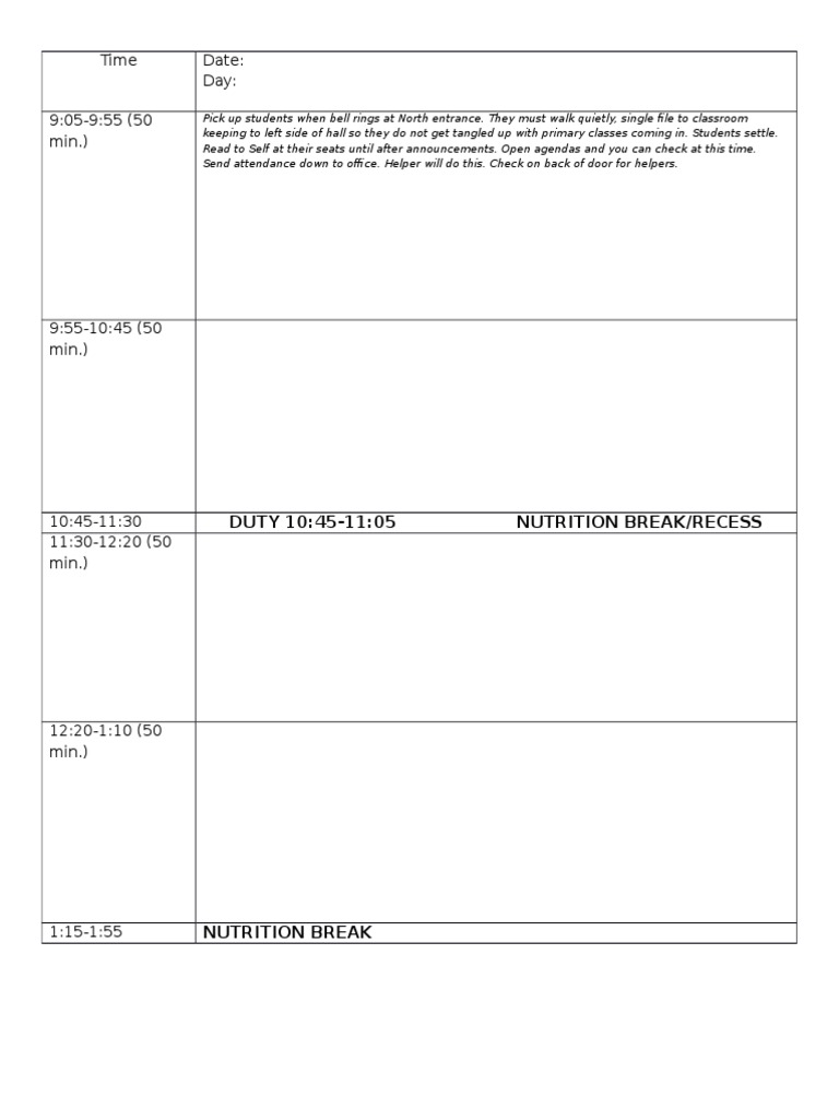 Daily Classroom Schedule and Duties | PDF