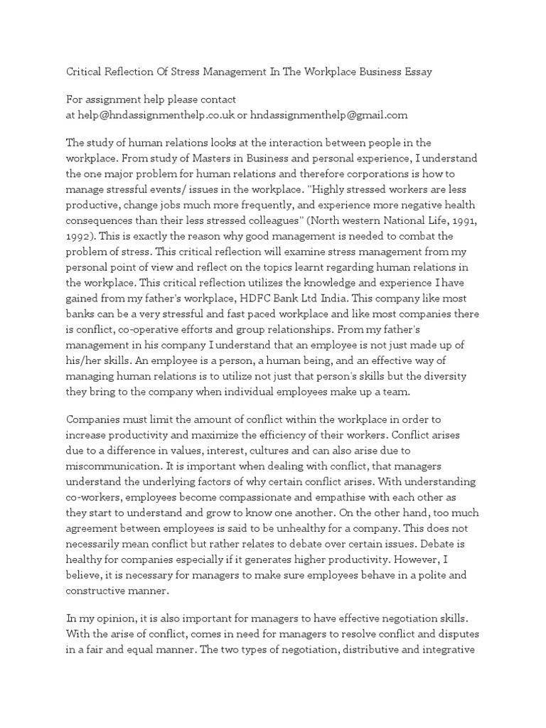 Stress Management in the Workplace Exploratory Essay Example