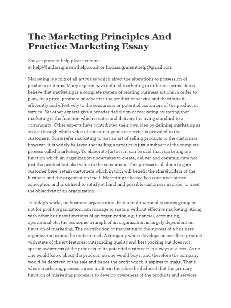 The Marketing Principles and Practice Marketing Essay Market