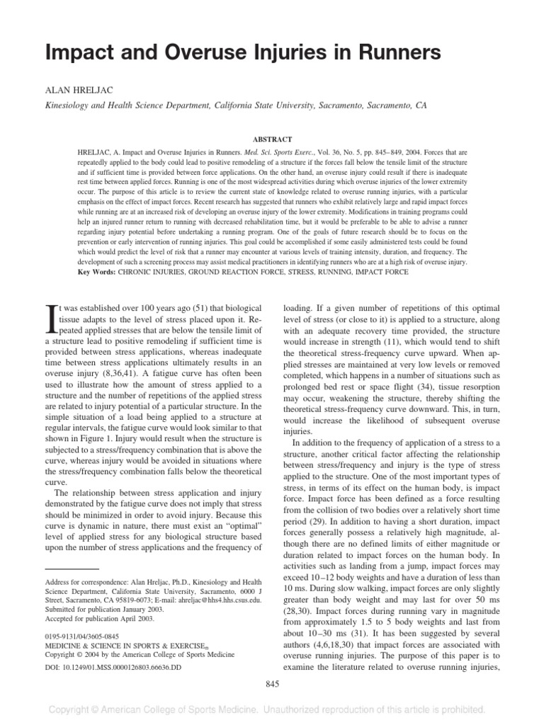 Impact Overuse Injuries Runners PDF Running Human Leg