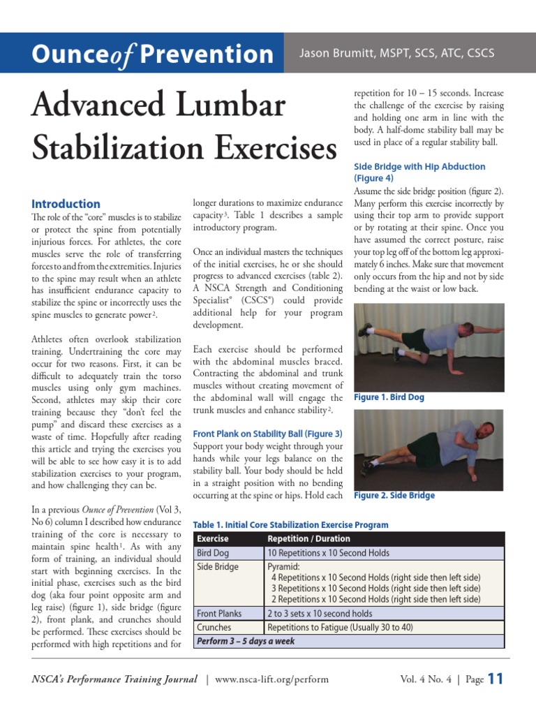Advanced Lumbar Stabilization Exercises Strength Training Physical