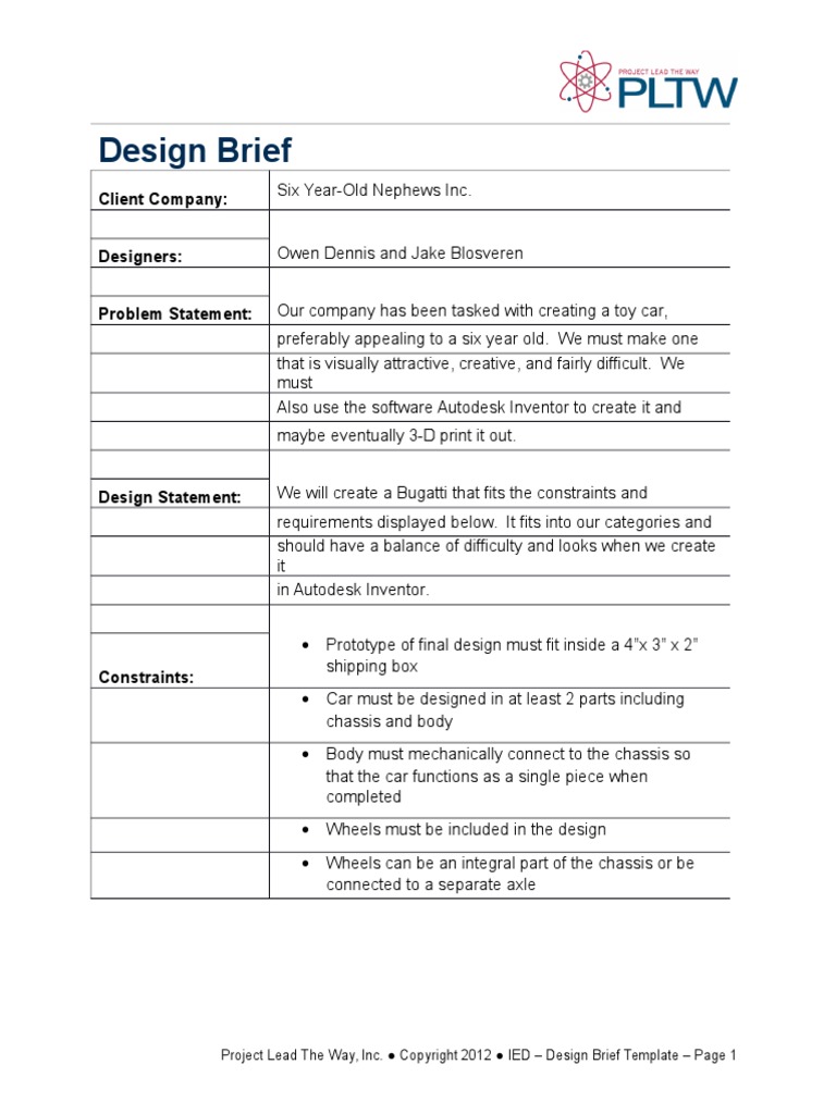 Toy Car Design Brief for Kids | PDF