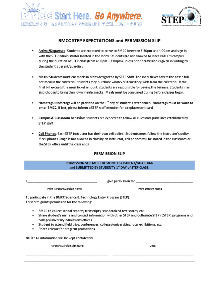 BMCC STEP Expectations and Permission | PDF