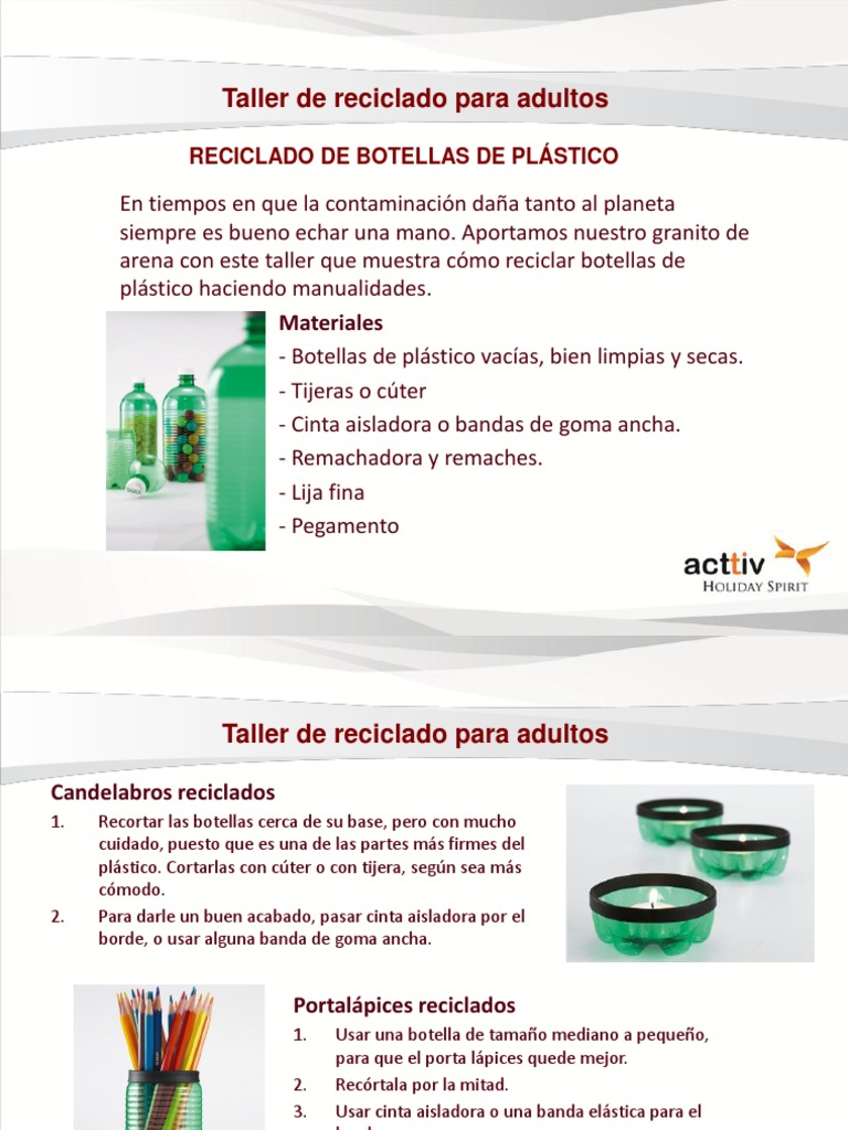 Taller de Reciclaje para Adultos | PDF | Reciclaje | El plastico