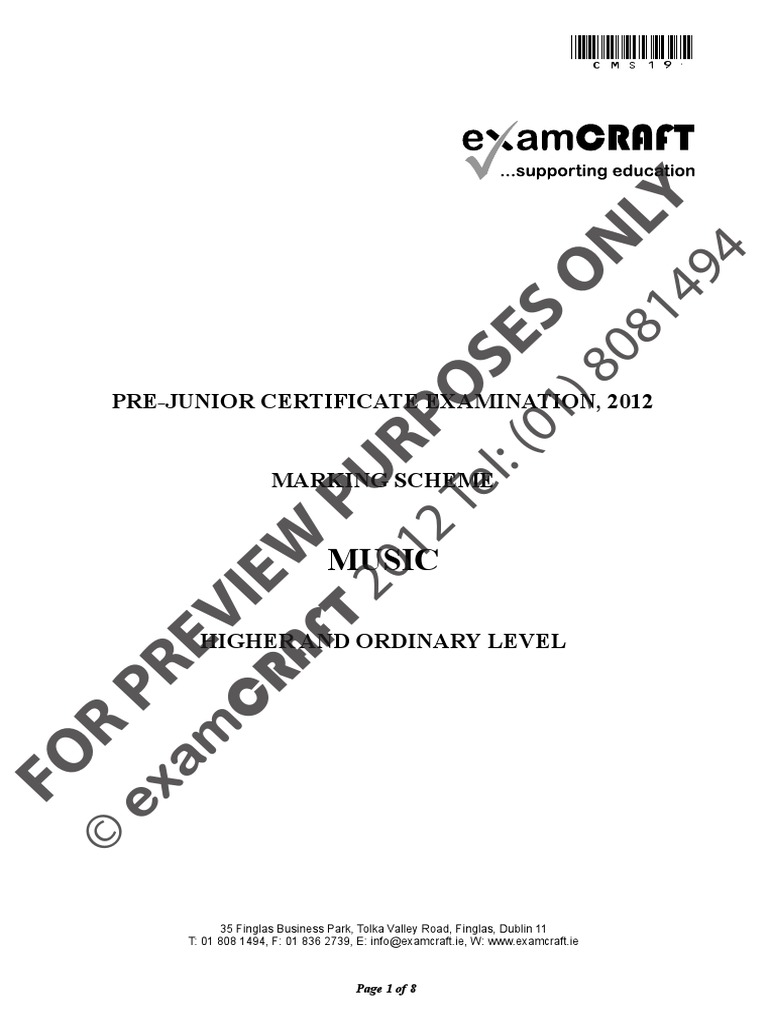 Marking Scheme for Junior Cert Music 2012 Chord (Music) Music Theory