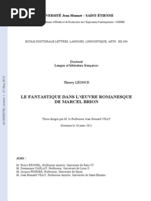 Le Fantastique Dans L Oeuvre De Marcel Brion Romans