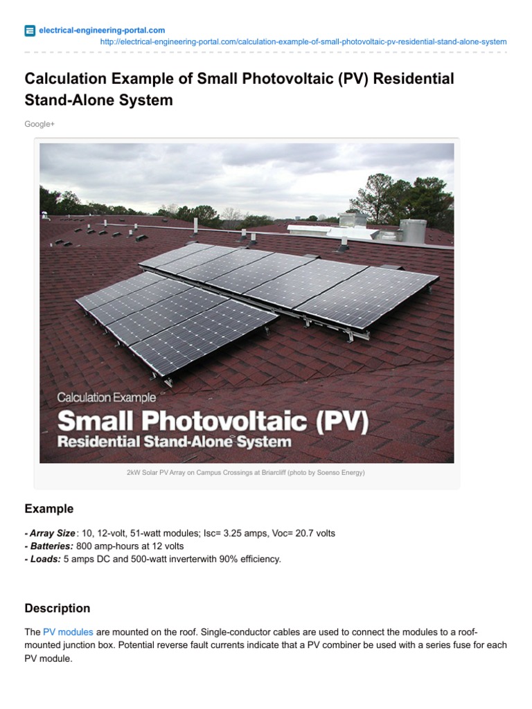 Calculation Example of Small Photovoltaic PV Residential StandAlone ...