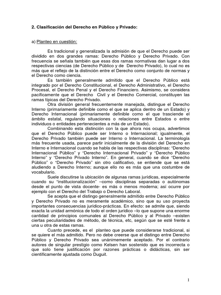 Clasificación Del Derecho en Público y Privado PDF