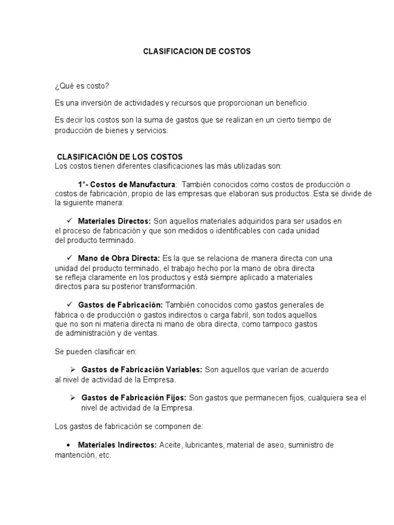 Clasificacion de Costos | PDF | Costo | Costo de oportunidad