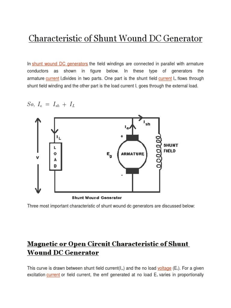 Characteristic of Shunt Wound DC Generator Electric Generator