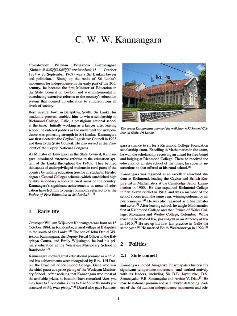 c.w.w. kannangara essay for grade 6