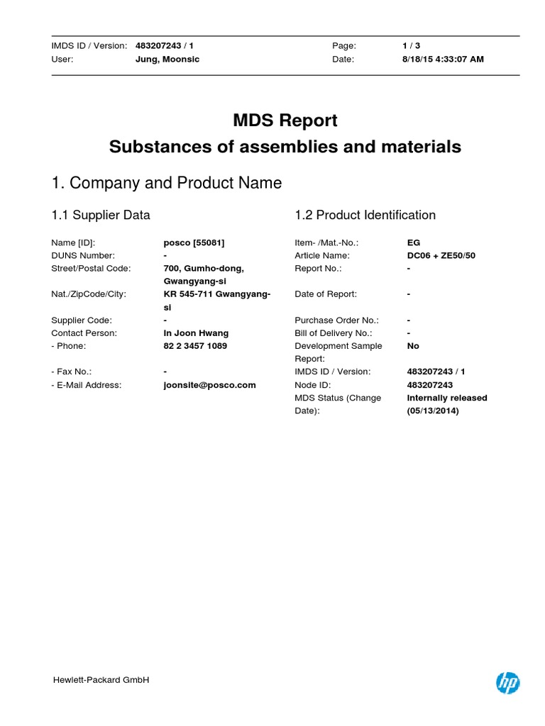 MDS Report for DC06 + ZE50/50 Material | PDF | Technology & Engineering