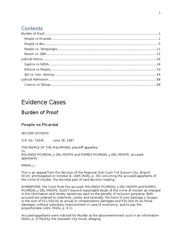 Evidence Cases PDF Reasonable Doubt Burden Of Proof (Law)