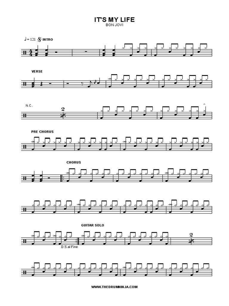 Its My Life Bon Jovi Drum Transcription Song Structure Songs
