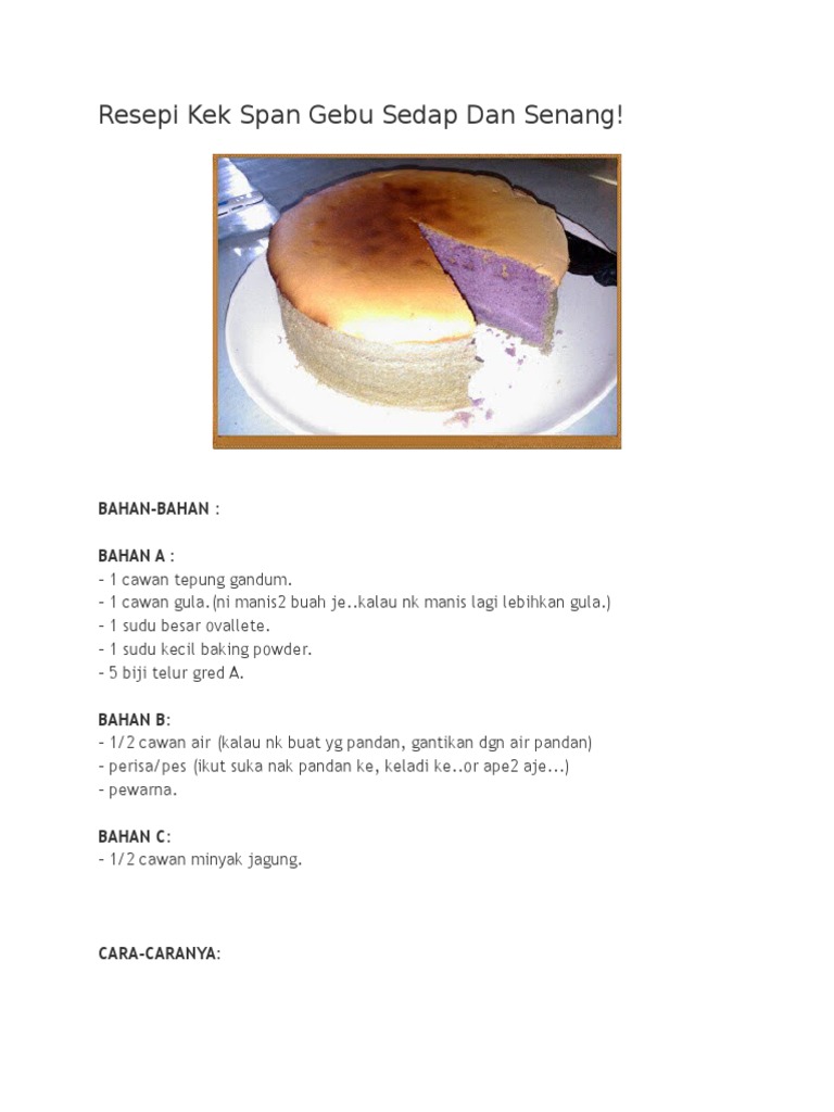 Resepi Kek Span Gebu Sedap Dan Senang Pdf