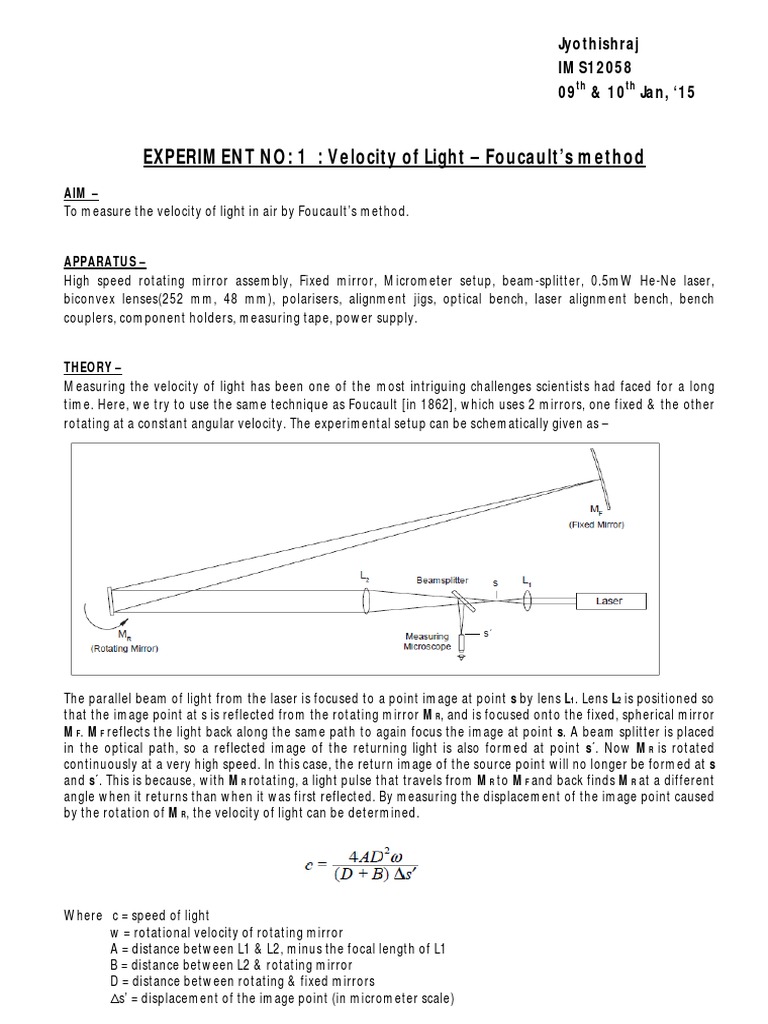 Speed of light by Foucault's method Speed Of Light Light