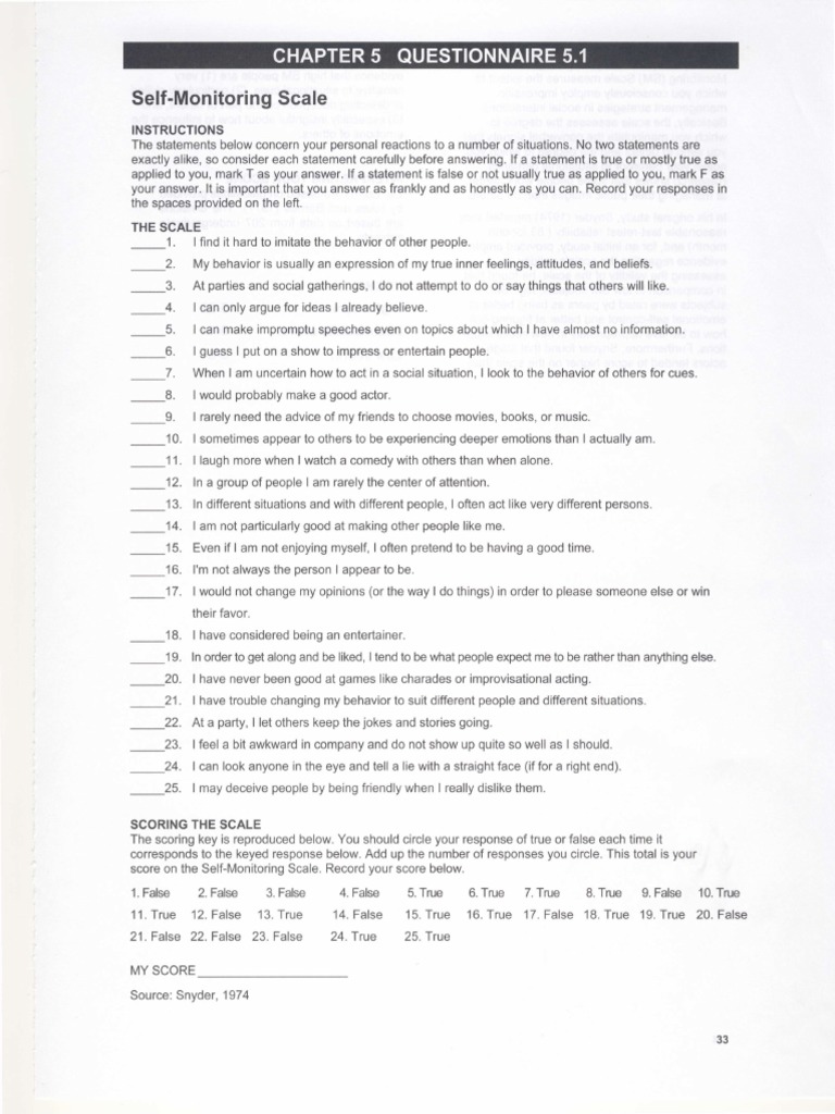 Self Monitoring Scale | PDF | Psychological Concepts | Behavioural ...