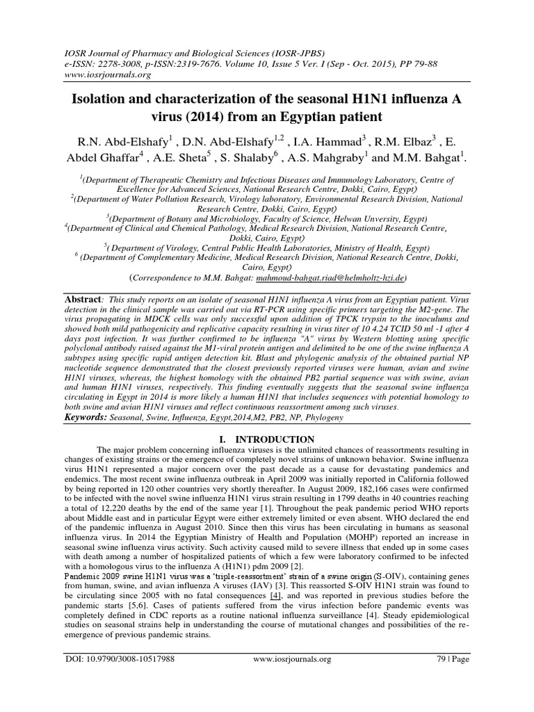 Isolation and Characterization of The Seasonal H1N1 Influenza A Virus ...