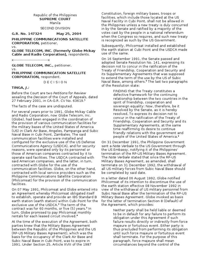 Philcomsat vs. Globe Telecom Case Summary | PDF | Treaty | Lawsuit