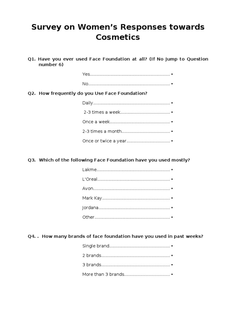 marketing research survey questionnaire on cosmetics