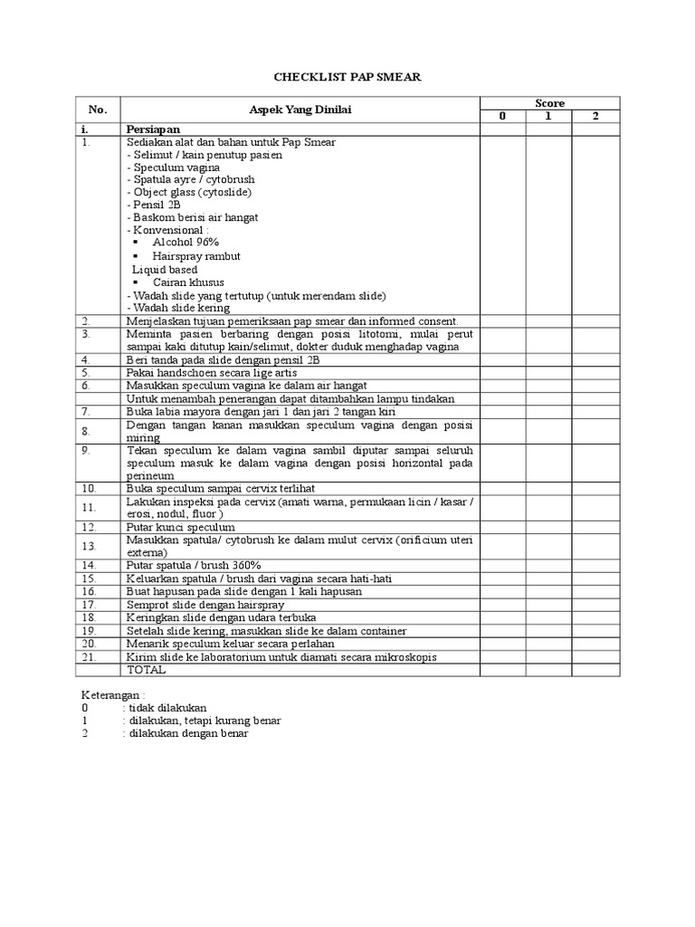 Checklist Prosedur Pap Smear | PDF