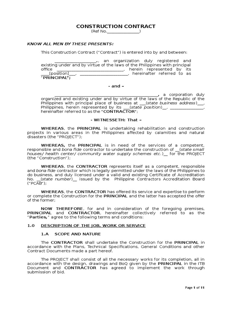 Construction Contract Template | PDF | Withholding Tax | Indemnity