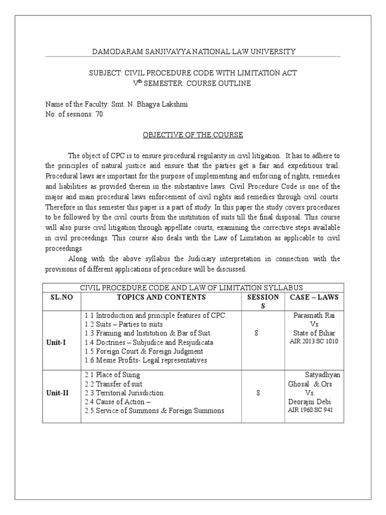 Procedural Laws in Practice An Outline of the Civil Procedure Code and