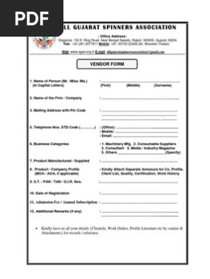 Agsa Vendor Form