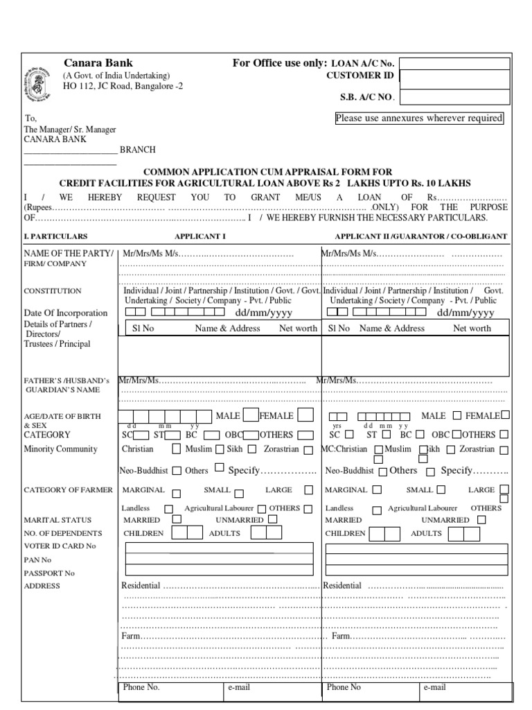 Application Form For Agriculture Credit Rs.2lto10l | PDF | Loans ...