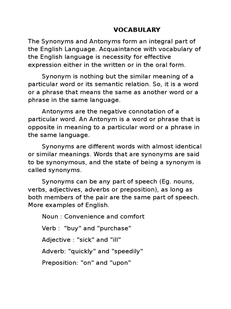 Vocabulary Distinction | PDF