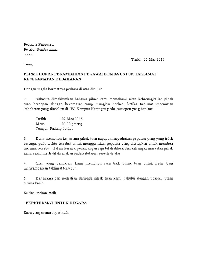 Surat Mohon Pegawai Bomba Lain Pdf