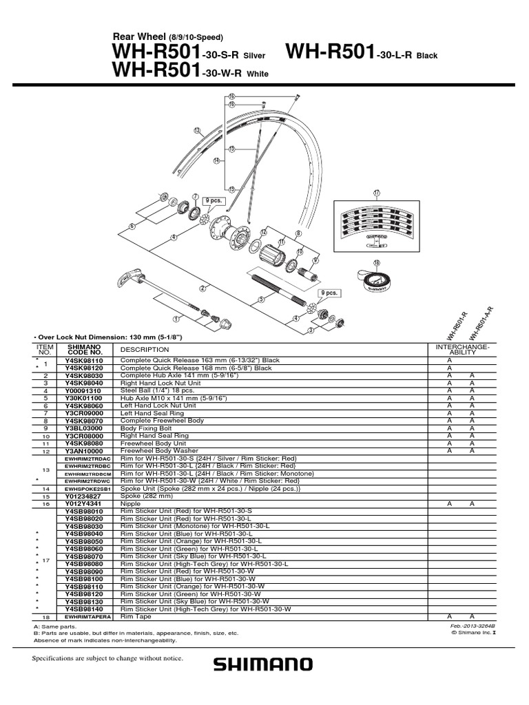 Shimano WH-R501-30 Rear Wheel Specs | PDF