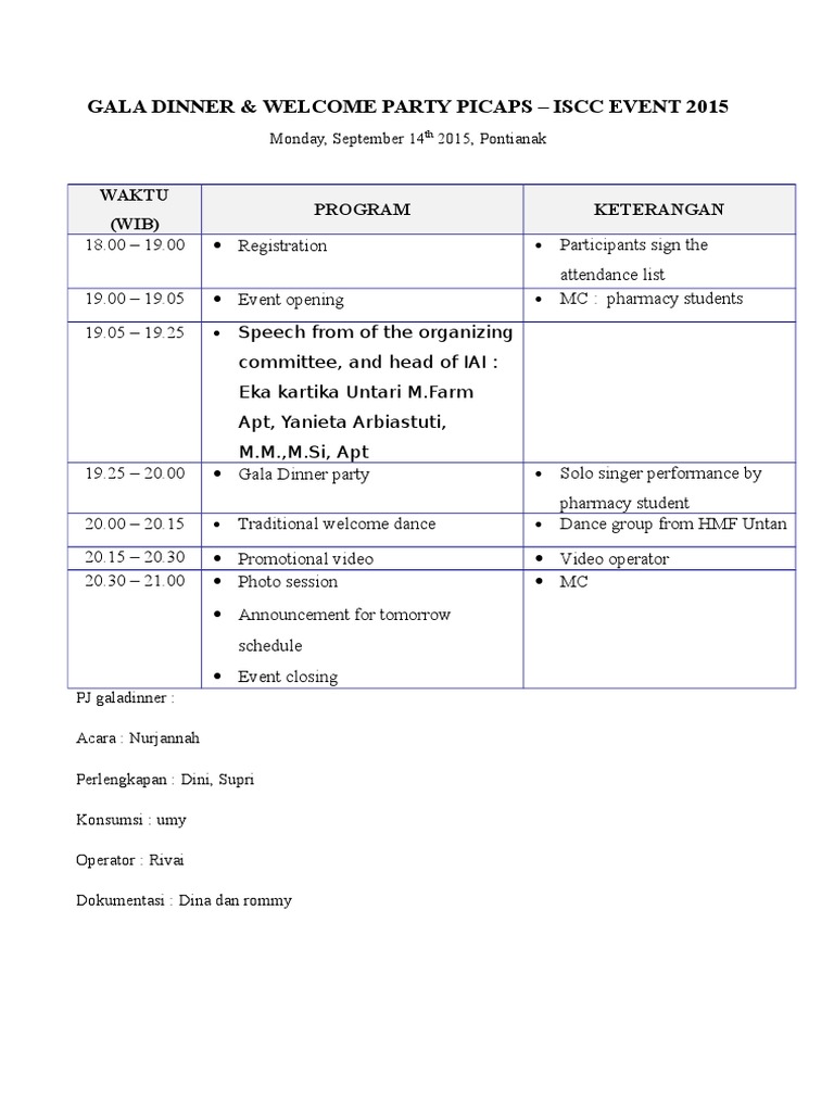 PICAPS Susunan Acara Gala Dinner Party