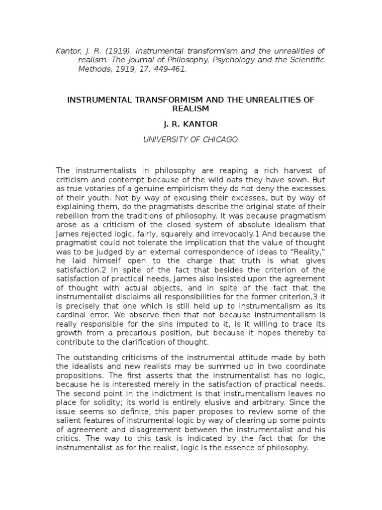Instrumental Transformism vs. Realism | PDF | Reality | Pragmatism