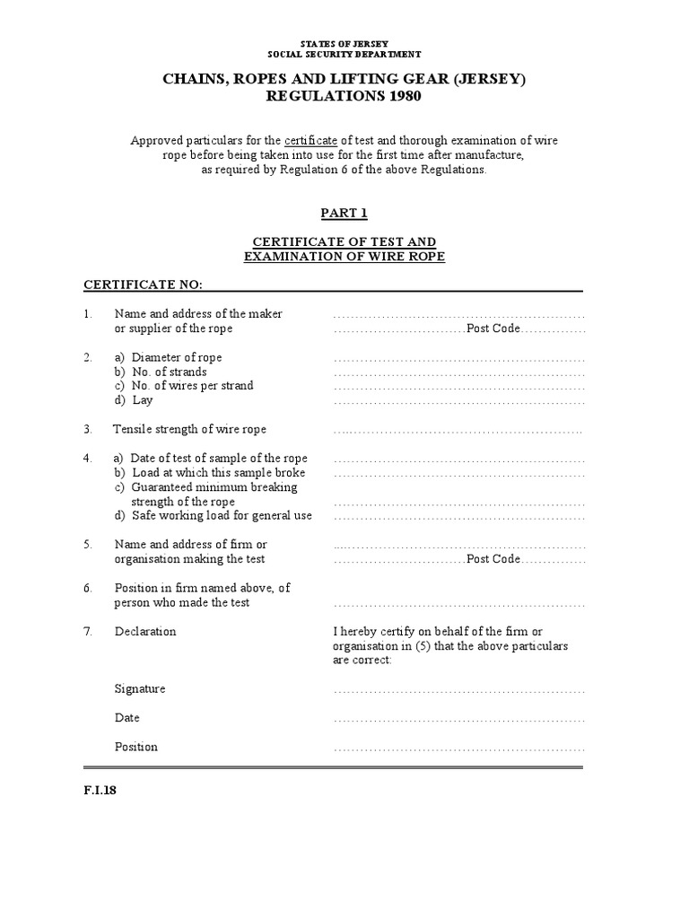 Wire Rope Test Certificate Guidelines | PDF | History