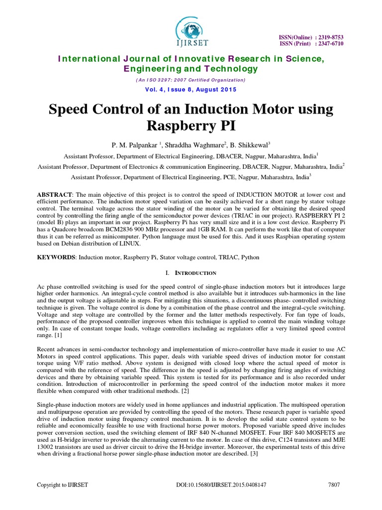 Speed Control of An Induction Motor Using Raspberry PI | PDF | Power ...
