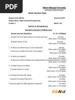 Model Question Paper: Subject Code: MIT103 Book ID: B1477 Subject Name: Object Oriented Programming Credits: 4 Marks: 140