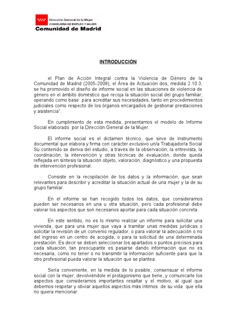 Modelo de Informe Social sobre Violencia | PDF | Violencia | Trabajo Social