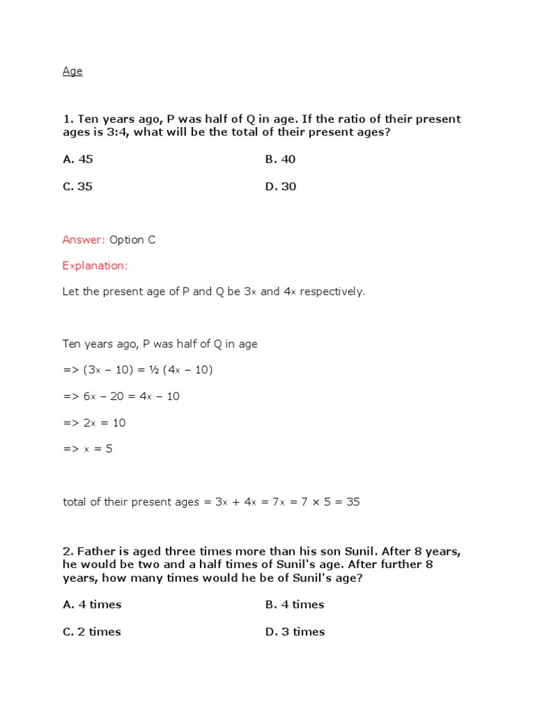 Maths age problems quadratic equation mathematical concepts