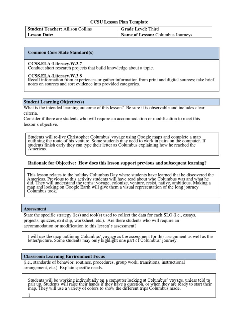 Edt 415 Columbus Lesson Educational Assessment Christopher Columbus