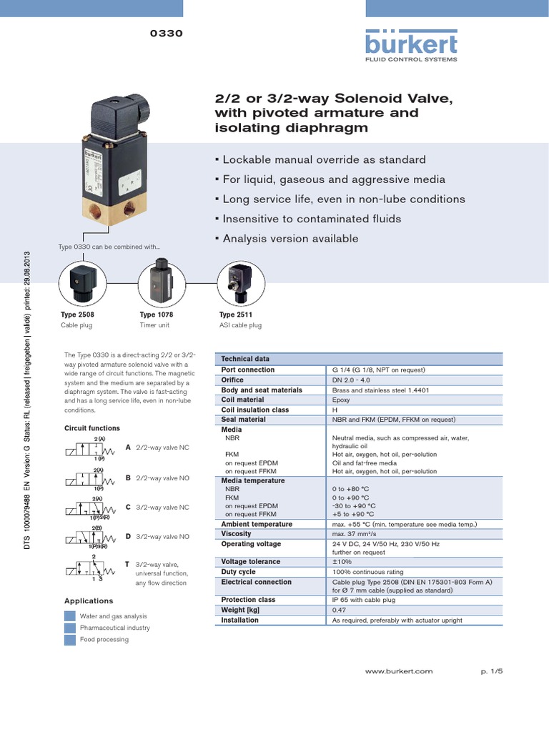 2/2 & 3/2-Way Solenoid Valve 0330 | PDF | Valve | Electrical Connector