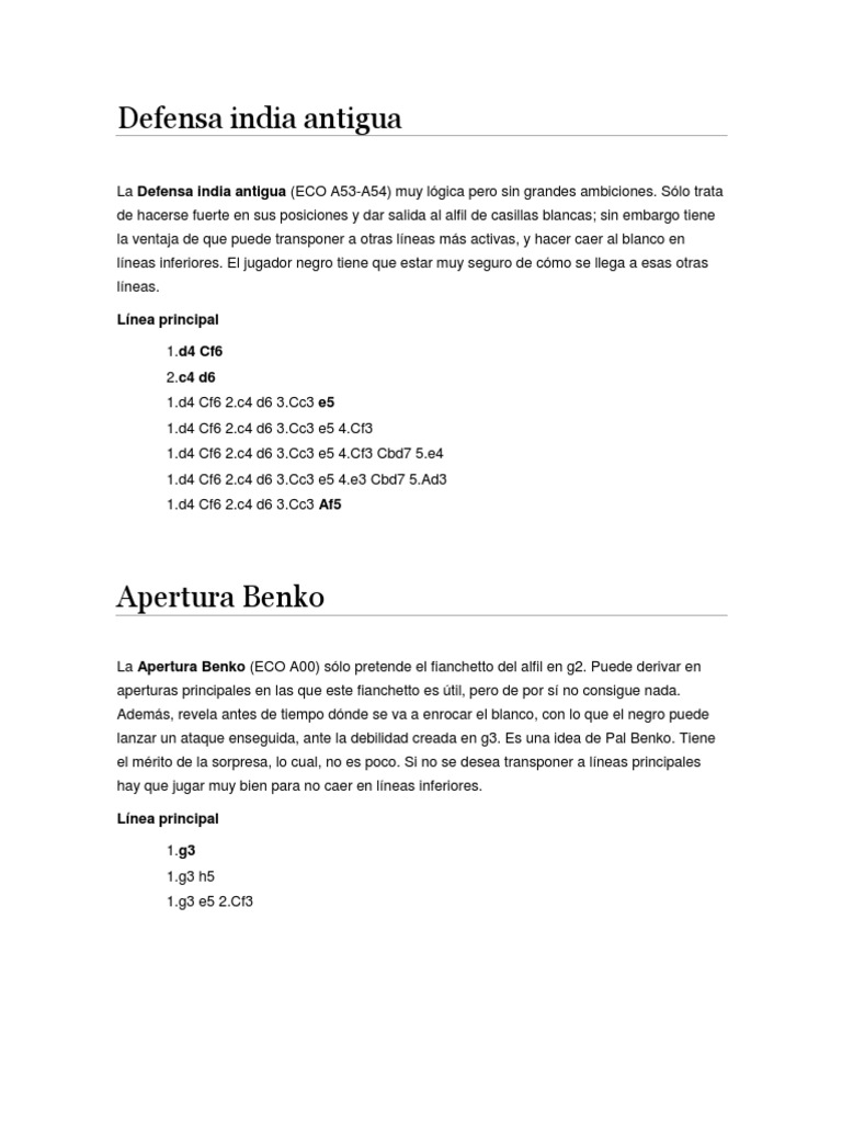 Defensa India Antigua en Ajedrez | PDF | Aperturas de ajedrez | Juegos ...