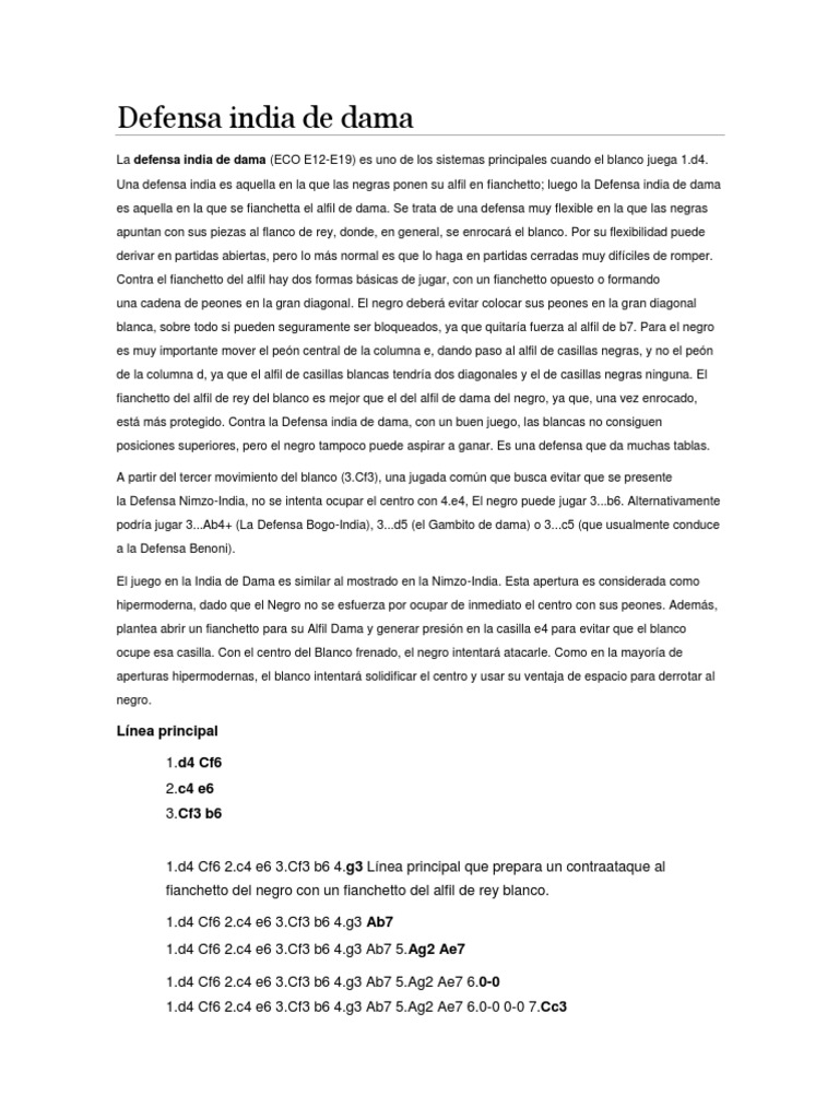 Defensa India de Dama | PDF | Juegos competitivos | Teoría del ajedrez