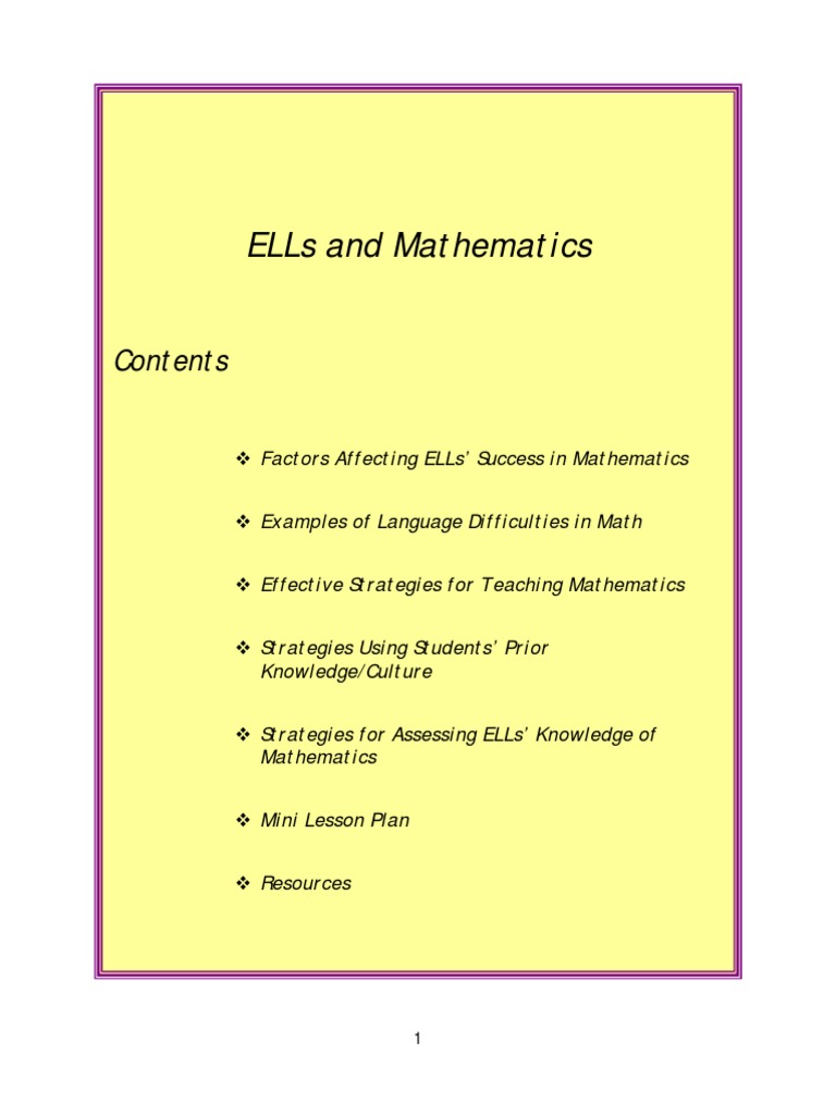 Strategies for ELLs in Math Class | PDF | Teaching Mathematics ...