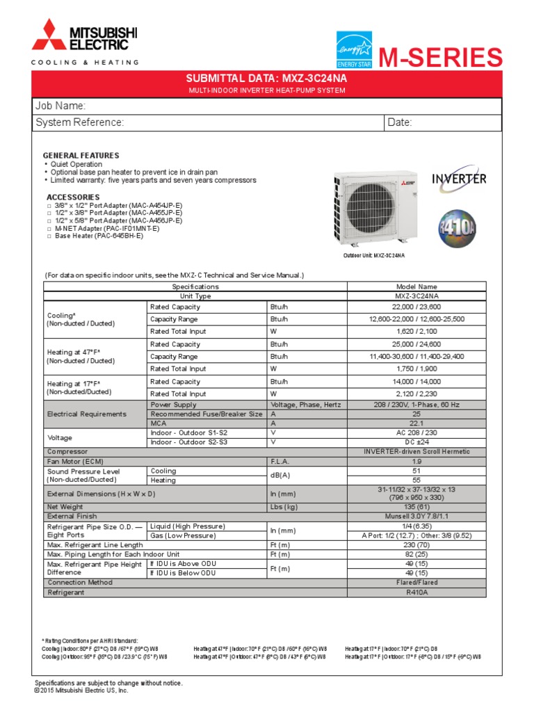 MXZ3C24NA_Submittal Hvac Air Conditioning