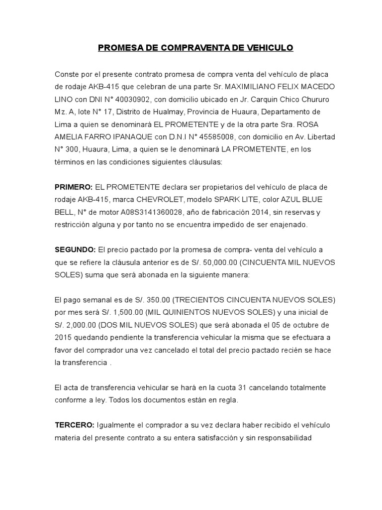 Promesa de Compraventa de Vehiculo
