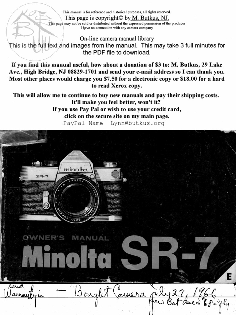 Minolta Sr 7 instruction manual | Aperture | Camera Lens