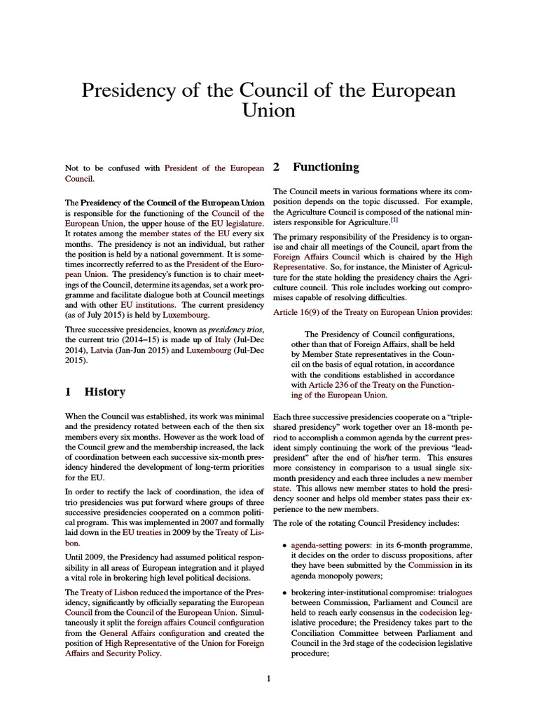 Presidency of The Council of The European Union | PDF | Politics Of The ...