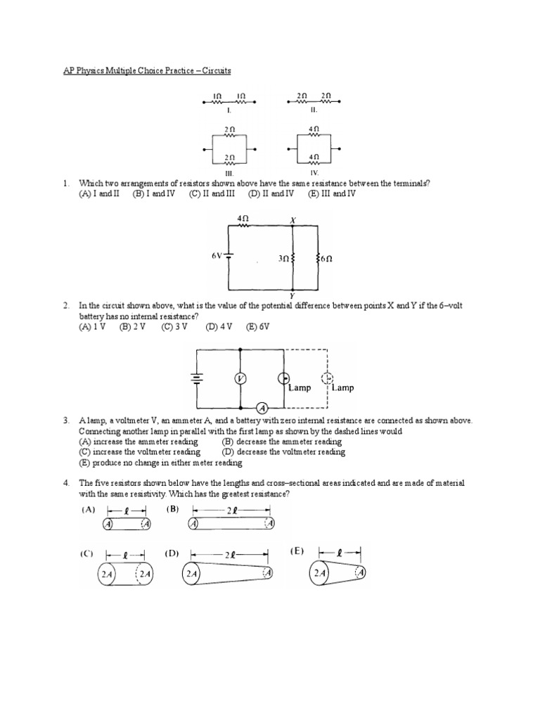11aCircuits MC Practice Problems PDF Series And Parallel Circuits Capacitor