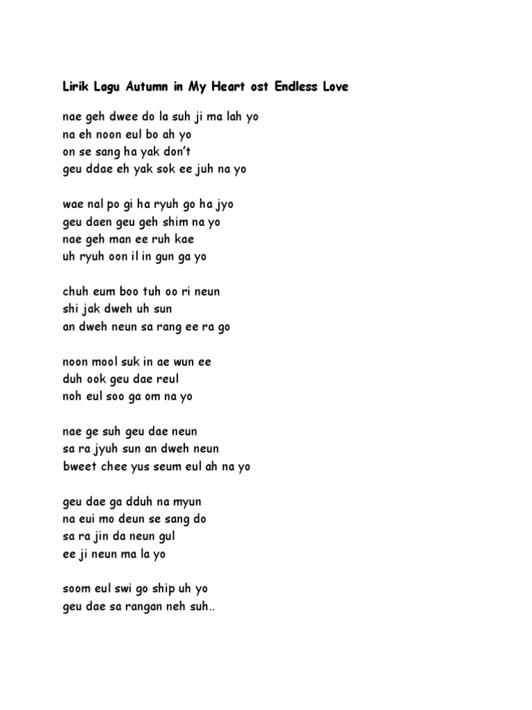 Lirik Lagu Autumn In My Heart Ost Endless Love